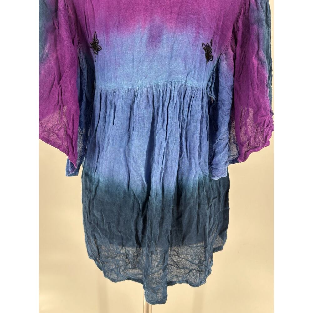 Greater Good Blouse Womens Large/XL Blue Purple Bohemian Beaded Sequins Tie Dye - Picture 11 of 16